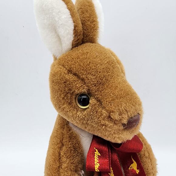 Toyhut Kangaroo Mother Joey Pouch Plush 10" Satin Bow Brown Stuffed Uni Toys - Picture 4 of 9